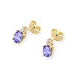 Kék tanzanit gyémánt sárga arany fülbevaló 0,03 karát K-0001