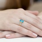 Sokköves topáz gyémánt sárga arany eljegyzési gyűrű 0,03 karát W-0038