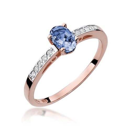 Sokköves kék tanzanit gyémánt rozé arany eljegyzési gyűrű 0,05 karát W-0067