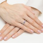 Sokköves kék tanzanit gyémánt fehér arany eljegyzési gyűrű 0,03 karát W-0177