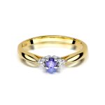 Sokköves kék tanzanit gyémánt sárga arany eljegyzési gyűrű 0,03 karát W-0428