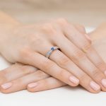 Sokköves kék zafír gyémánt rozé arany eljegyzési gyűrű 0,09 karát W-0449