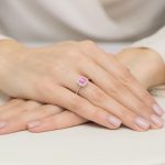 Sokköves gyémánt rózsaszín topáz rozé arany eljegyzési gyűrű 0,10 karát W-0514